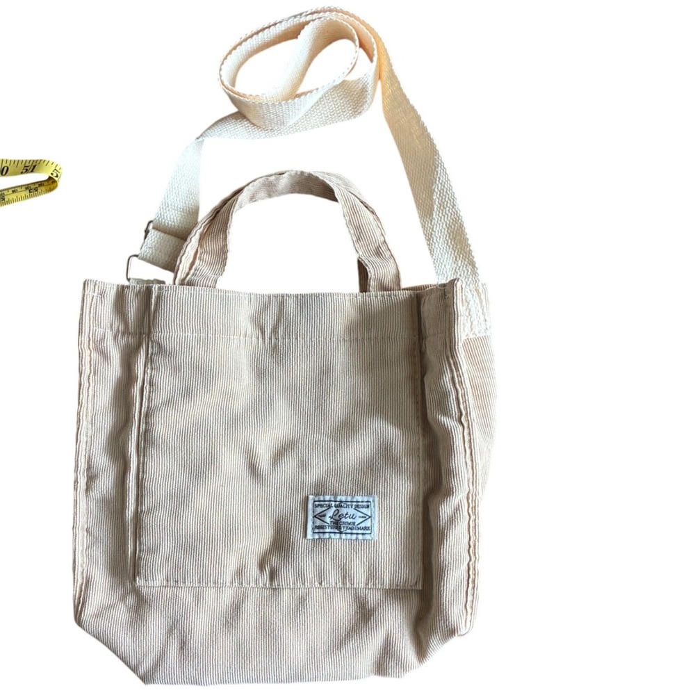 Letu Corduroy Tote Bag Unisex OS Cream Excellent Adjustable Strap Front Pocket